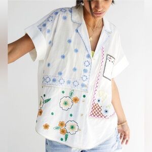 Anthropologie Pilcro Embroidered Button Down